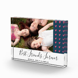 Best Friends Forever Pink Heart Friendship Photo Block