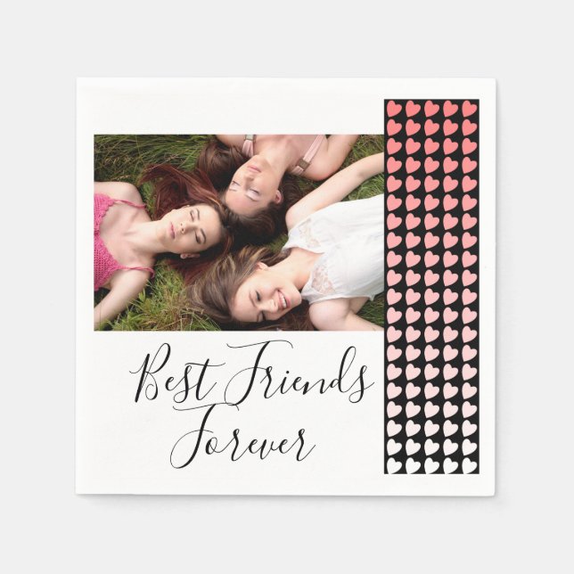 Best Friends Forever Pink Heart Friendship Photo Napkin (Front)