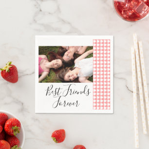 Best Friends Forever Pink Heart Friendship Photo  Napkin