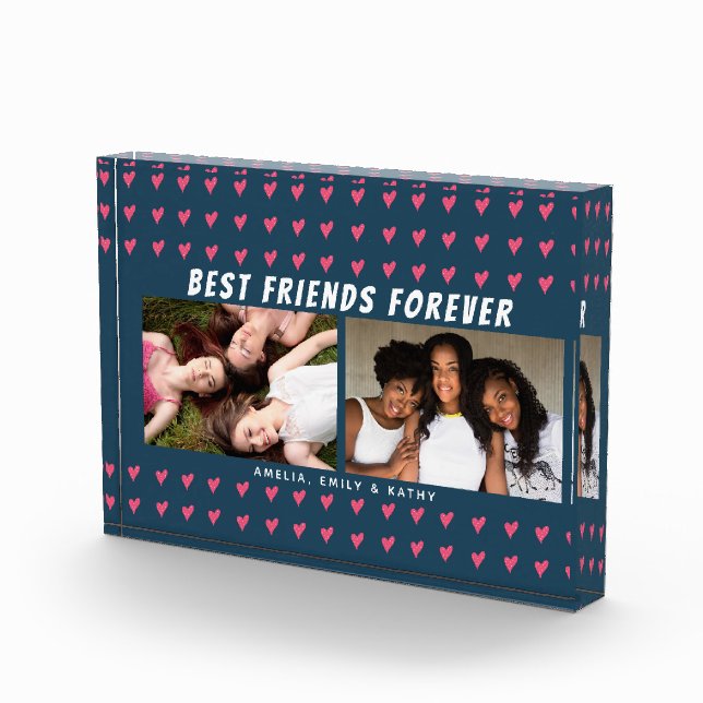 Best Friends Forever Pink Heart Galentine 2 Photo Block (Right)