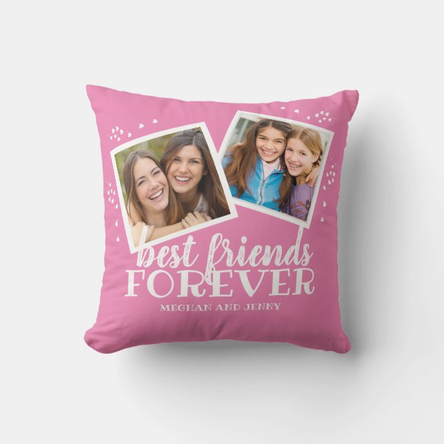 Best Friends Forever Pink White Heart Photo Cushion (Front)