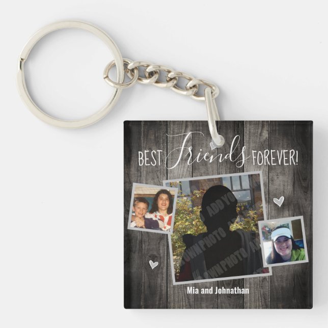 Best Friends Forever Rustic Photo Collage Key Ring (Front)