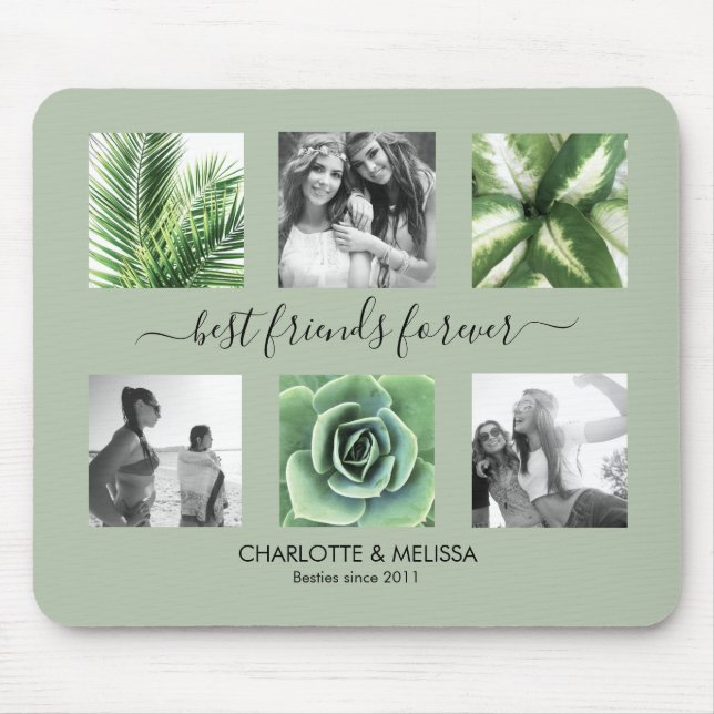 Best friends forever sage green 6 photo collage mouse mat (Front)