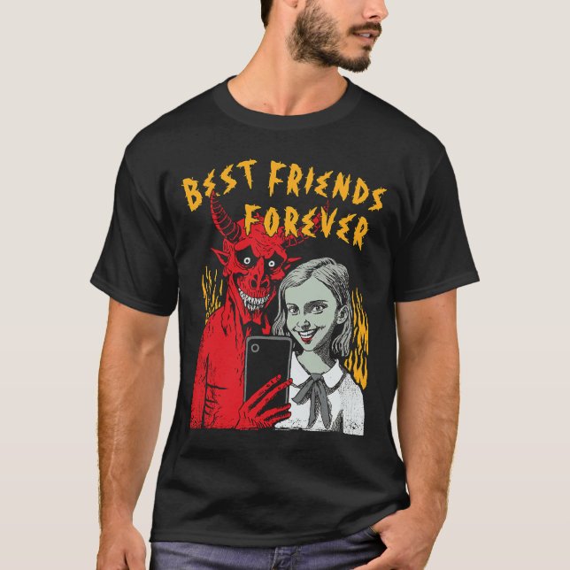 Best Friends Forever Satanic Selfie Girl And Devil T-Shirt (Front)