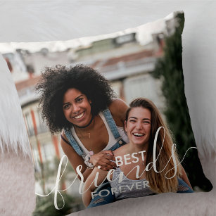 Best Friends Forever Script Overlay 2 Photo Cushion
