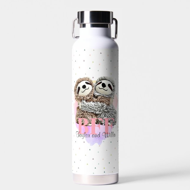Best Friends Forever Sloth Hugs Monogram Birthday Water Bottle (Front)