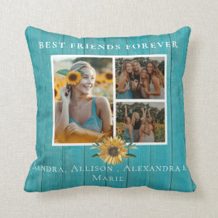 Best Friends Forever Sunflower 3 Photo Collage Thr Cushion