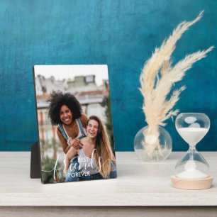 Best Friends Forever White Script Typography Photo Plaque