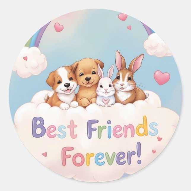 Best Friends Forever with Cute Cats Classic Round Sticker (Front)