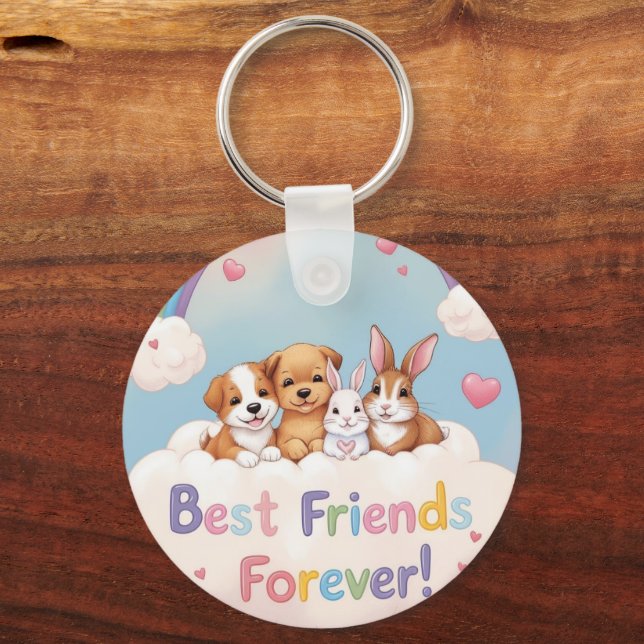 Best Friends Forever with Cute Cats Key Ring (Front)