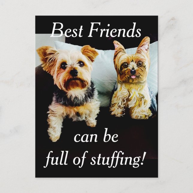 Best Friends Full of Stuffing Yorkie Personalise Postcard (Front)