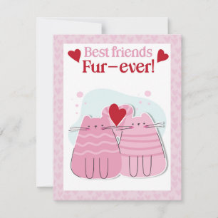 Best Friends Fur-Ever Pink Cat Valentines Card