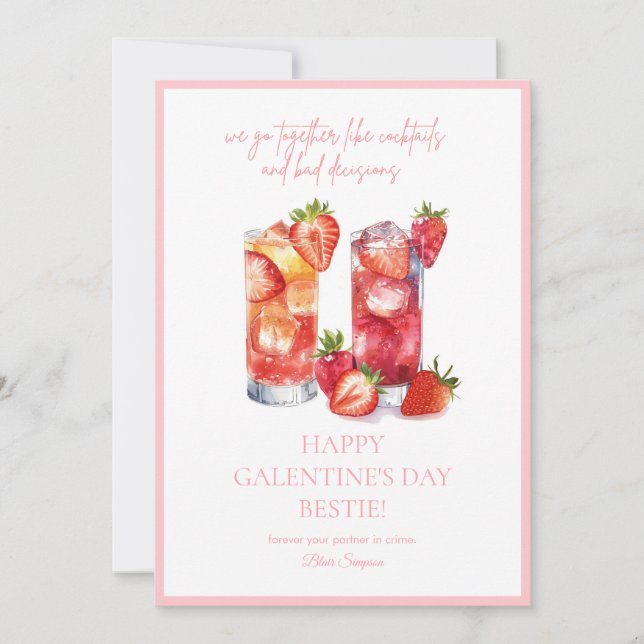 Best friends Galentine's Day Cocktail Holiday Card (Front)
