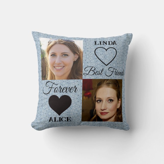 Best Friends Gift Blue Heart Photo Collage Cushion (Front)