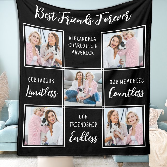 Best Friends Gift Friendship Poem Custom 5 Photo Fleece Blanket (Creator Uploaded)