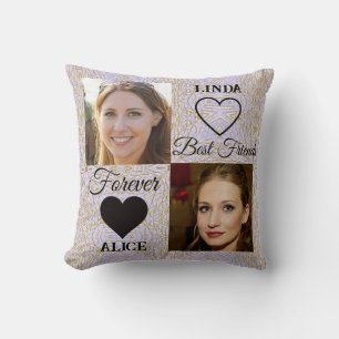 Best Friends Gift Gold Purple Heart Photo Collage  Cushion