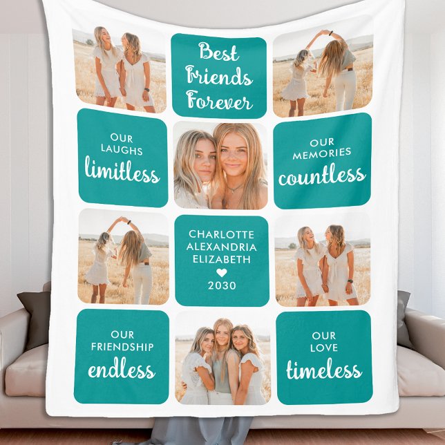 Best Friends Gift Modern Photo Collage Friendship  Fleece Blanket (Creator Uploaded)
