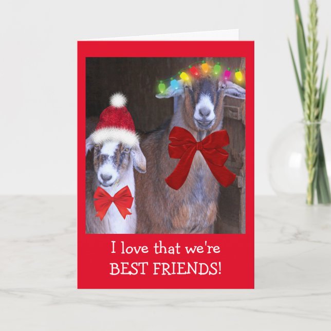 Best Friends Goat Christmas Holiday Card (Front)