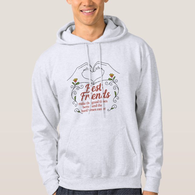 Best Friends Heart Hands Floral  Pullover Hoodie (Front)