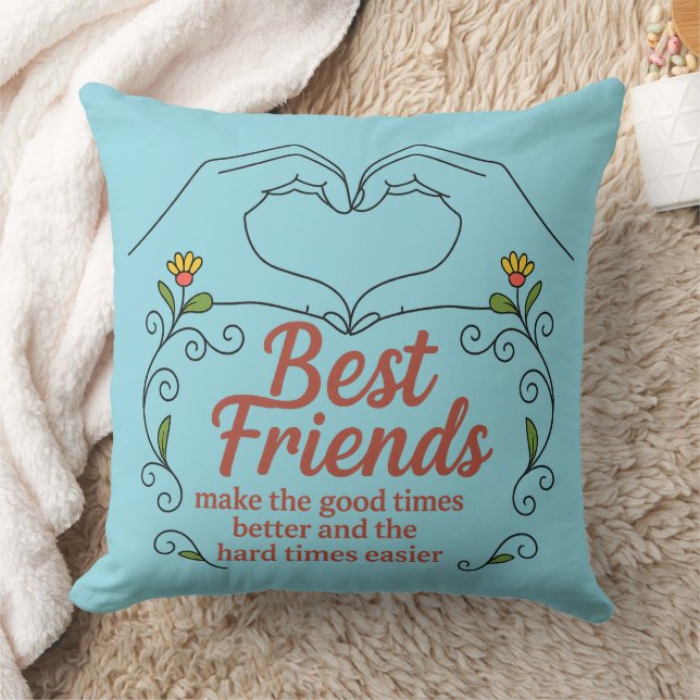 Best Friends Heart Hands Floral Quote Throw Pillow (Blanket)