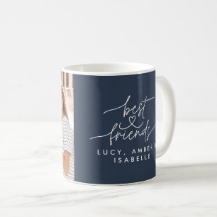 Best friends heart script photo elegant dusty blue coffee mug