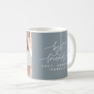 Best friends heart script photo elegant dusty blue coffee mug