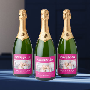 Best friends hot pink photo names party Sparkling Wine Label