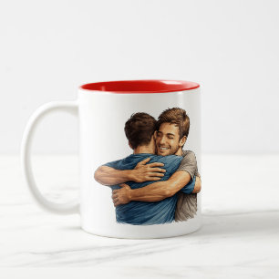Best Friends Hug Illustration Two Tone Coffee Mug 