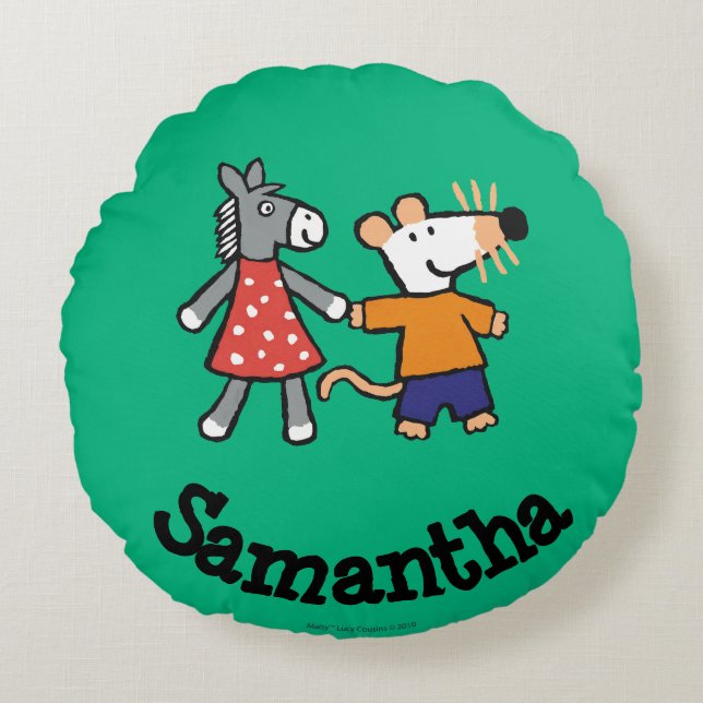 Best Friends Maisy and Dotty Hold Hands Round Cushion (Front)