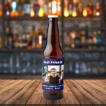 Best friends men guys party photo fun navy blue beer bottle label<br><div class="desc">A gift for your best friend(s) for birthdays,  Christmas or a special event for men,  guys. White text: Best Friends.  Personalise and use your own horizontal photo,  and add your names. A navy blue coloured background.</div>