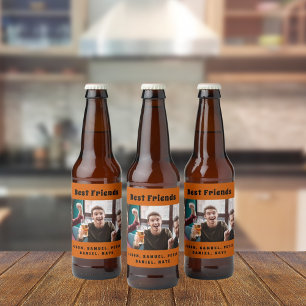 Best friends men guys party photo fun orange beer bottle label