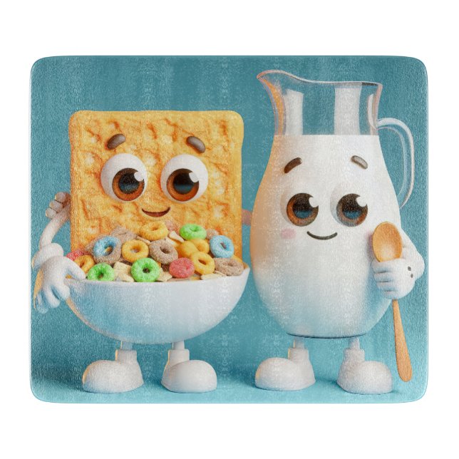 Best friends - milk and cereals 3d illustration cutting board (Front)