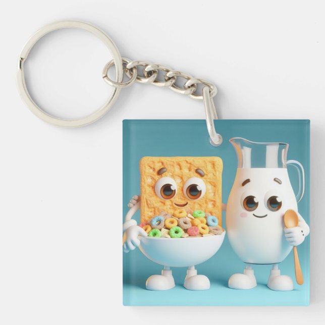 Best friends - milk and cereals 3d illustration key ring (Front)