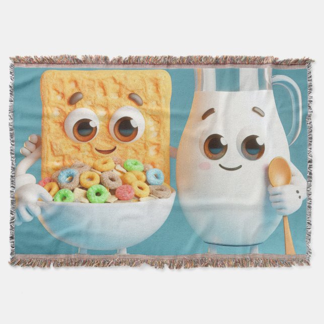 Best friends - milk and cereals 3d illustration throw blanket (Front)