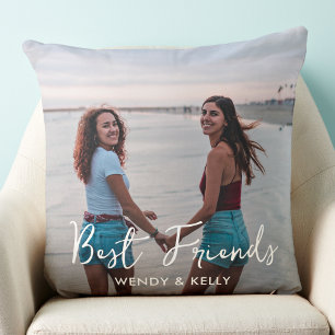 Best Friends Modern Black Friendship Photo Cushion