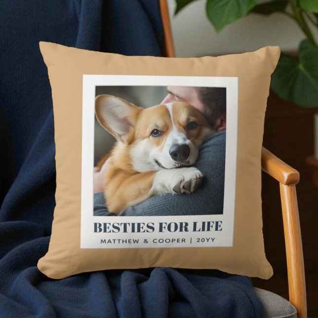 Best Friends Modern Brown Dog Dad Pet Photo Cushion (Best Friends Modern Brown Dog Dad Pet Photo Throw Pillow)