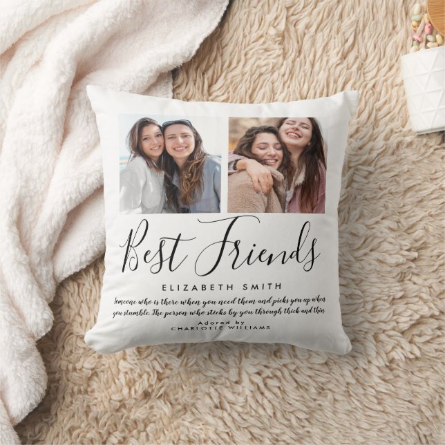 Best Friends Modern Elegant Script Quote Photo Cushion (Blanket)