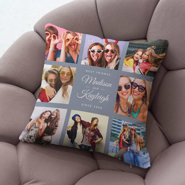 BEST FRIENDS Modern Script Instagram Photo Collage Cushion (Creator Uploaded)