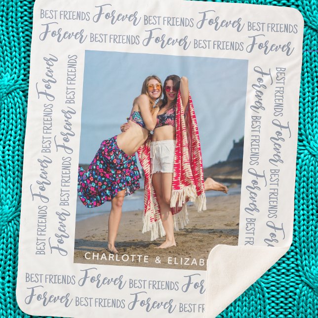Best Friends Modern Trendy Chic Personalised Photo Sherpa Blanket (Creator Uploaded)
