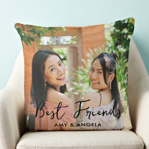 Best Friends Modern White Friendship Photo Cushion