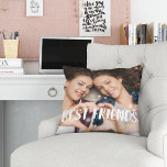 Best Friends Overlay Photo Cushion<br><div class="desc">Celebrate your friendship with your bestie with this cute photo pillow featuring "best friends" along the bottom in white handwritten style brush lettering. Pillow reverses to a subtle blush pink and white dotted diamond pattern.</div>