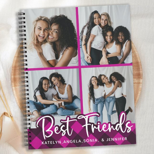 Best Friends Personalised Pink Plaid Photo Collage Notebook (Creator Uploaded)
