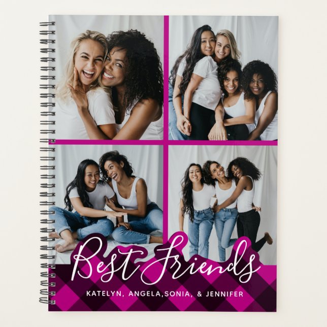 Best Friends Personalised Pink Plaid Photo Collage Planner (Front)
