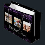 Best friends photo black purple glitter birthday large gift bag<br><div class="desc">A gift for your best friends birthday. Text: Best Friends Forever,  written with a trendy hand lettered style script. Personalise and use 3 of your own photos.  An elegant and modern black background. Decorated purple faux glitter dust.</div>