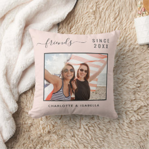 Best friends photo blush pink rose gold names year cushion
