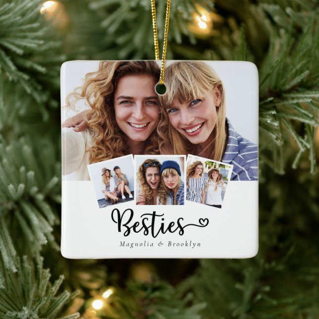 Best Friends Photo Collage Besties Heart Ceramic Ornament (Tree)