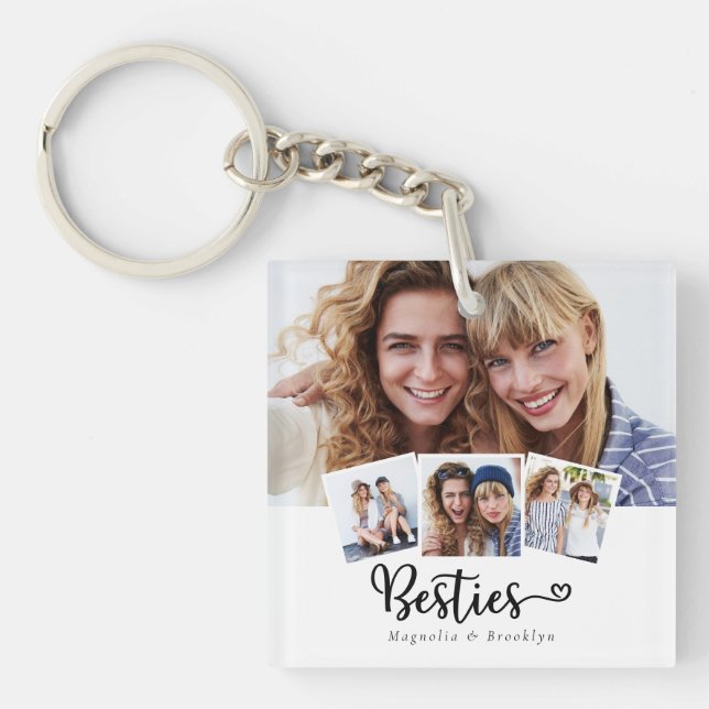 Best Friends Photo Collage Besties Heart Key Ring (Front)