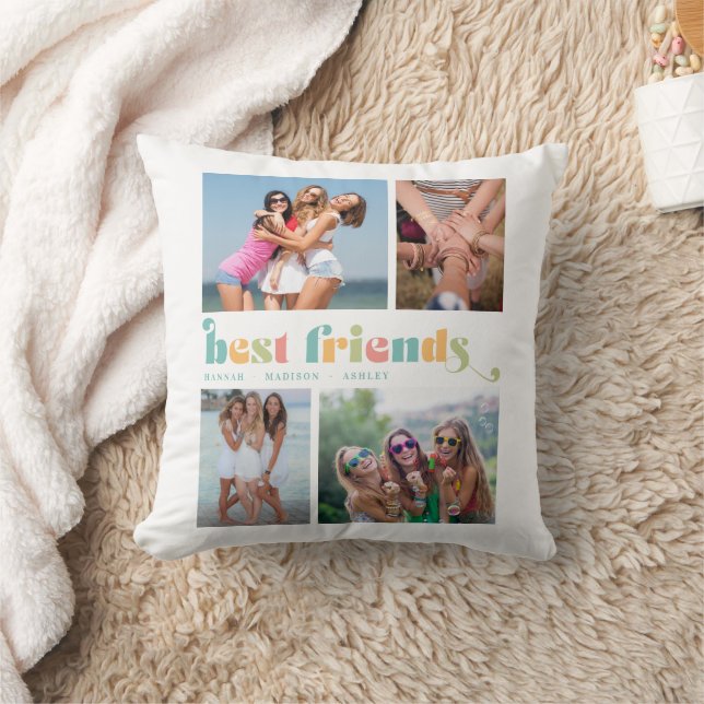 Best Friends Photo Collage Colourful Retro Cushion (Blanket)
