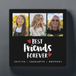 Best Friends Photo Collage Plaque<br><div class="desc">A simple and modern photo collage display for your best friend with 3 photos and the title Best Friends Forever with hearts on a black background and personalised with your own text. Designed for you by Blackberry Boulevard.</div>