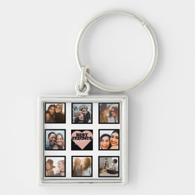 BEST FRIENDS Photo Collage Rose Gold Heart  Key Ring (Front)